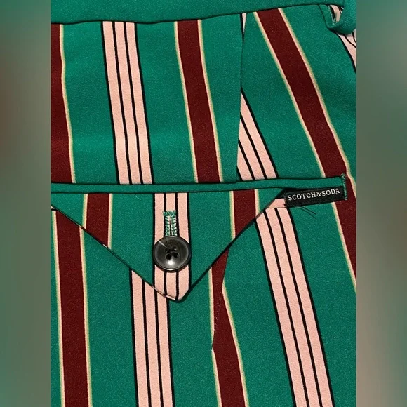 Scotch & Soda Men's Green and Red Striped Chinos